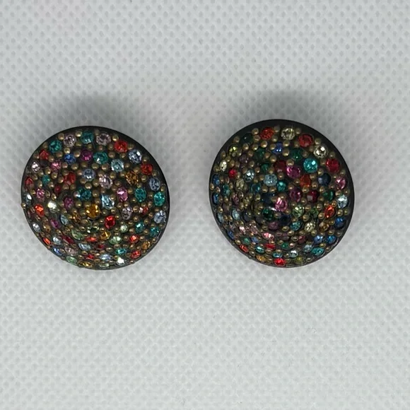 Vintage Multi-Color Rhinestone Cluster Clip-On Statement Earrings - Picture 7 of 10